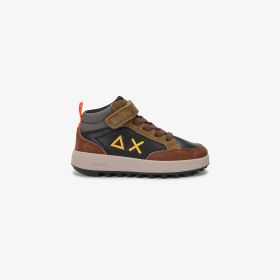 Sneaker Boy's Genius Midi in suede e PU nero/rust
