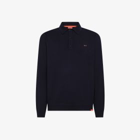 Polo in maglia di lana e cotone navy blue
