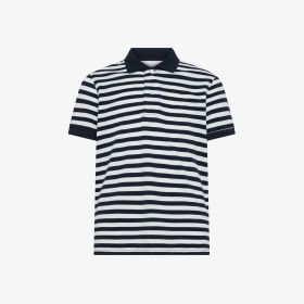 Polo in piquet di cotone a righe blu navy/bianco panna