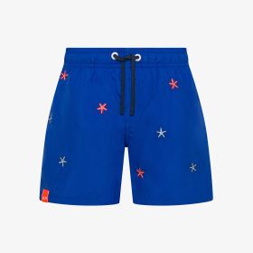 Shorts mare in nylon con ricami blu royal