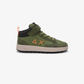 Sneaker Boy's Genius Midi in suede e PU verde militare scuro