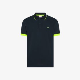 Polo con bordi fluo in cotone blu navy