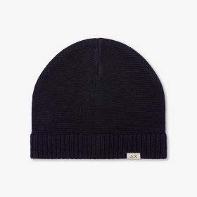 Navy blue wool blend knitted beanie