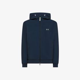 Navy blue hooded soft shell jacket