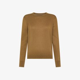 Maglia girocollo in lana e cotone marrone deserto