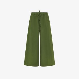 Pantaloni wide leg in heavy popeline verde scuro