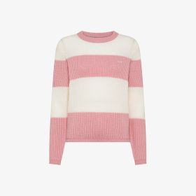 Off white/dark pink ribbed wool and alpaca crew-neck jumper