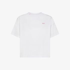 T-shirt in jersey di cotone bianco/fucsia