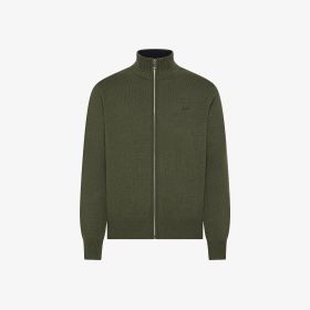 Dark military green wool and cashmere zip cardigan