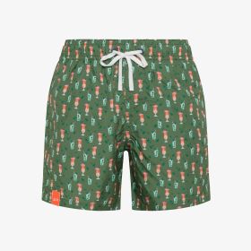 Dark green printed nylon beach shorts