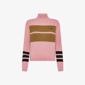 Maglia dolcevita in lana e alpaca a coste rosa scuro/marrone deserto