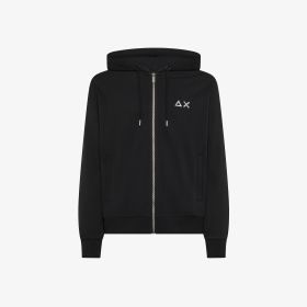 Felpa in cotone con zip e cappuccio nero