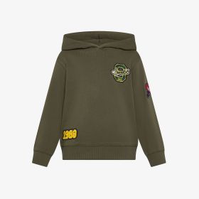 Felpa in cotone con cappuccio e patch verde militare scuro