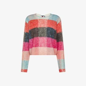 Maglione check in lana e alpaca rosa scuro