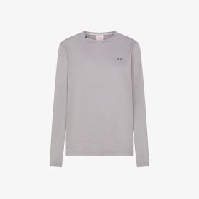 Medium grey crew-neck t-shirt with long sleeves