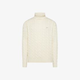 Maglia dolcevita in misto lana a trecce bianco panna