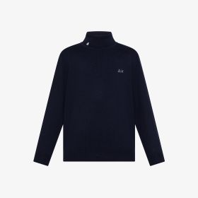 Maglia dolcevita in cotone e lana navy blue