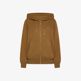 Felpa in cotone con cappuccio e zip marrone cacao