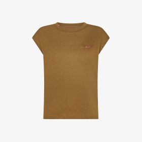 T-shirt in jersey di lino marrone volpe