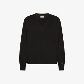 Black wool and cotton V-neck jumper