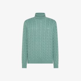 Maglia dolcevita in misto lana a trecce azzurro cenere