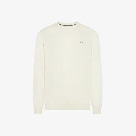 Maglia girocollo in cotone e lana bianco panna