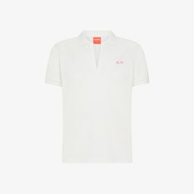 Polo con trattamento vintage in piquet bianco panna