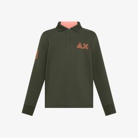 Polo in piquet di cotone con logo fluo militare scuro