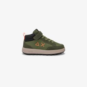 Sneaker Boy's Genius Midi in suede e PU verde militare scuro