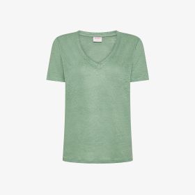 Sage green linen jersey V-neck T-shirt