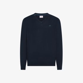 Maglia in cotone con scollo a V blu navy