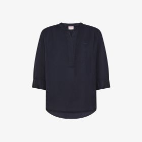 Navy blue linen blend blouse
