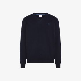Maglia in cotone e lana con scollo a V navy blue