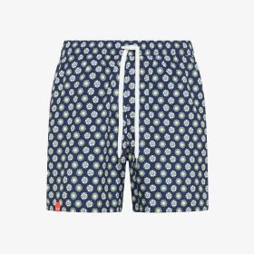Navy blue printed nylon beach shorts