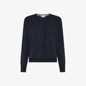 Cardigan a pois in lana e cotone navy blue