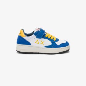 Sneaker Boy's Big Basket in pelle bianco/blu royal