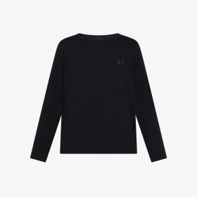 Black cotton jersey t-shirt with long sleeves