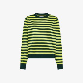 Maglia a righe in lana e cashmere verde inglese/giallo fluo
