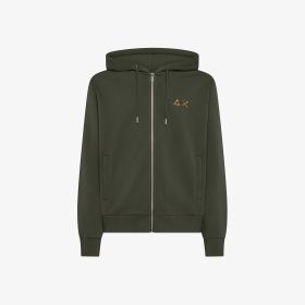 Felpa in cotone con zip e cappuccio militare scuro