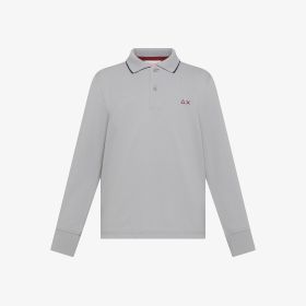 Polo in piquet di cotone grigio medio