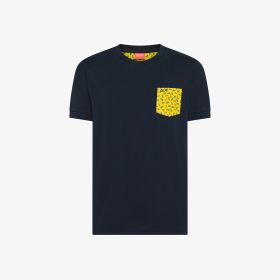 T-shirt in jersey di cotone con taschino blu navy/giallo