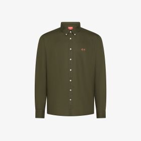 Camicia in lino e cotone verde scuro