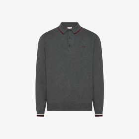 Dark grey wool and cotton striped polo shirt