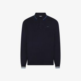 Polo in lana e cotone con righe navy blue