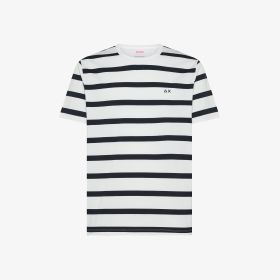 T-shirt in jersey di cotone a righe bianco/blu navy