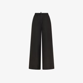 Pantaloni wide leg in misto lino nero
