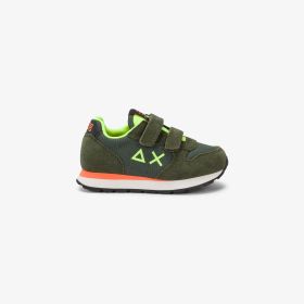 Sneaker Baby Boy's Tom Fluo in nylon e suede militare scuro