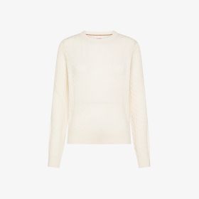 Maglia girocollo in lana a trecce bianco panna