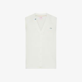 Gilet in maglia di cotone bianco panna