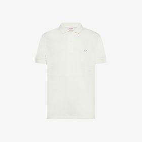 Polo in jersey di lino bianco panna